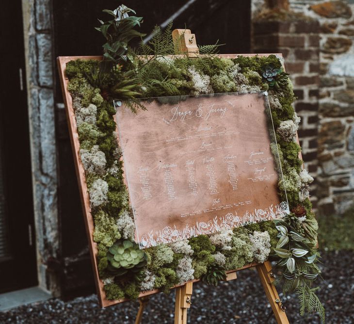 Wood and Moss Seating Chart on an Easel