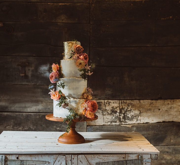 Semi Naked Wedding Cake with Peach Wedding Flower Decor