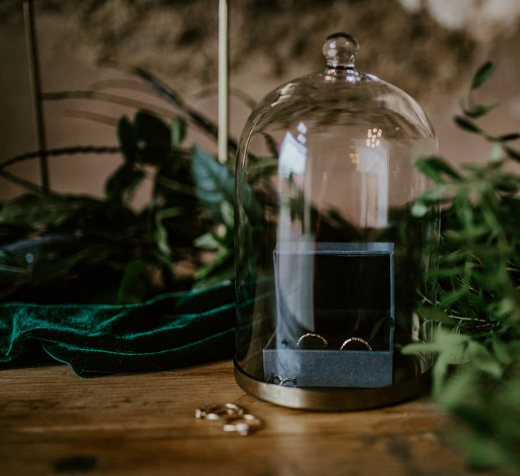 Wedding Banks Under a Cloche | Forest Green and Black Dark Decadence Wedding Inspiration in a Rustic Barn Planned &amp; Styled by Knots &amp; Kisses with Images by Daze of Glory Photography