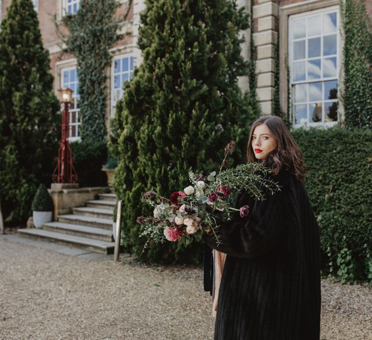 Bride in Black River Elliot Bridal Gown &amp; Cape | Dark Opulence Inspiration at Anstey Hall, Cambridgeshire Styled by Mia Sylvia | Camilla Andrea Photography