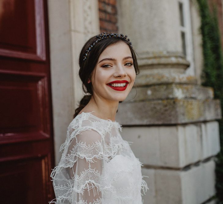 Bride in River Elliot Bridal Gown | Dark Opulence Inspiration at Anstey Hall, Cambridgeshire Styled by Mia Sylvia | Camilla Andrea Photography