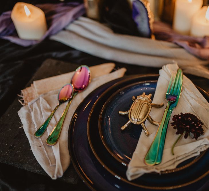 Place Setting  | Dark Opulence Inspiration at Anstey Hall, Cambridgeshire Styled by Mia Sylvia | Camilla Andrea Photography