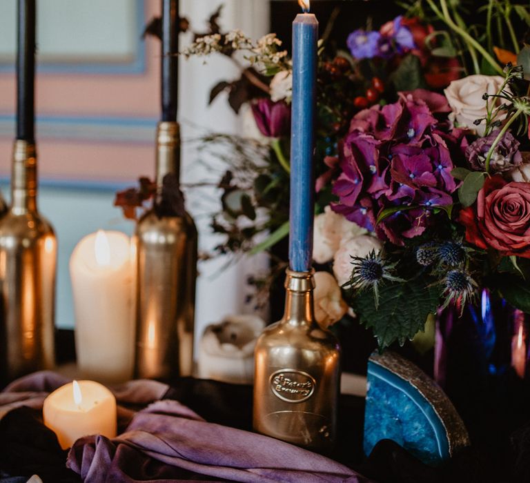 Tablescape with Candlesticks  | Dark Opulence Inspiration at Anstey Hall, Cambridgeshire Styled by Mia Sylvia | Camilla Andrea Photography