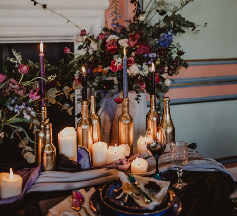 Tablescape with Candlesticks  | Dark Opulence Inspiration at Anstey Hall, Cambridgeshire Styled by Mia Sylvia | Camilla Andrea Photography