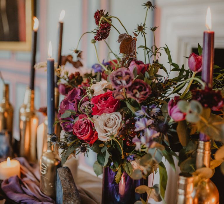 Tablescape with Candlesticks  | Dark Opulence Inspiration at Anstey Hall, Cambridgeshire Styled by Mia Sylvia | Camilla Andrea Photography