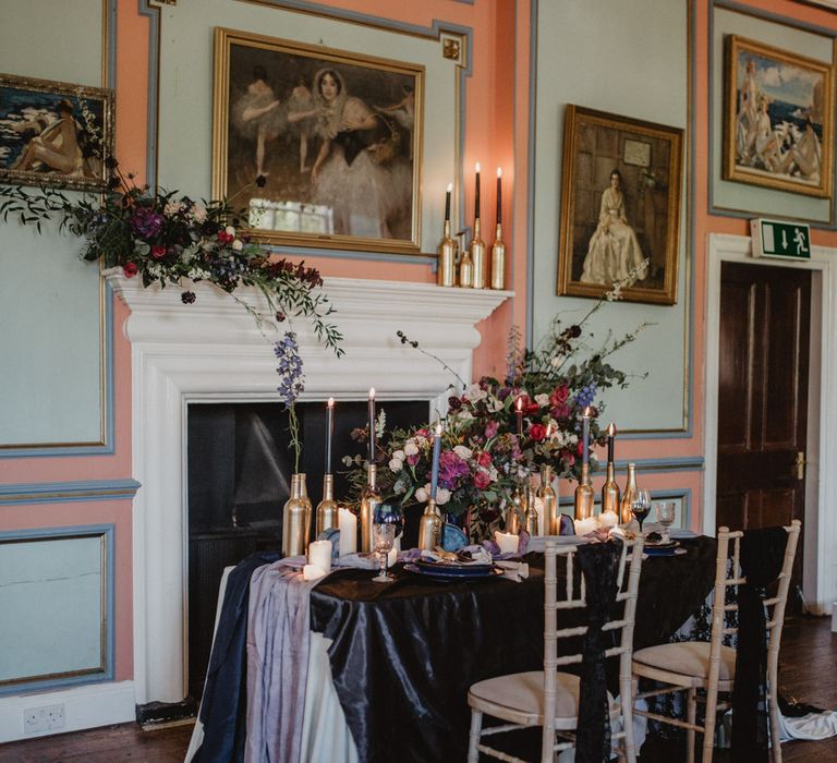 Tablescape with Candlesticks  | Dark Opulence Inspiration at Anstey Hall, Cambridgeshire Styled by Mia Sylvia | Camilla Andrea Photography