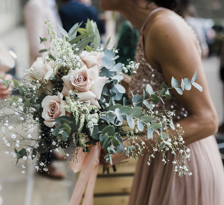 Pink Rose and Eucalyptus Bridesmaid Bouquet