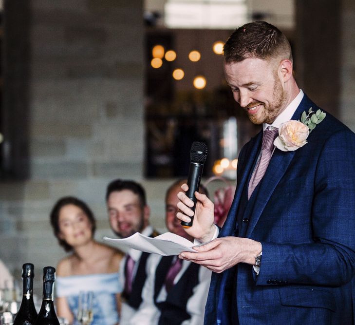 Groom in Navy Blue Speech Giving His Wedding Speech