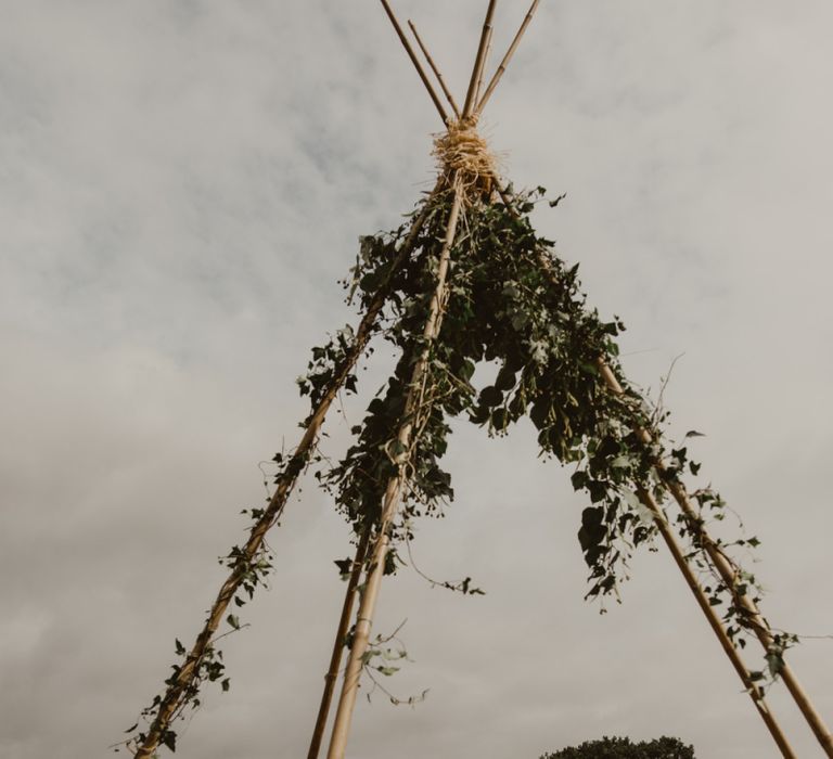 Naked Tipi at Sychpwll Centre in Wales | Hay Bales with White Blankets | Hessian Aisle | Yurt Wedding with Outdoor Naked Tipi Ceremony, Glitter Station &amp; Peach Rewritten Bridesmaid Dresses | Nesta Lloyd Photography