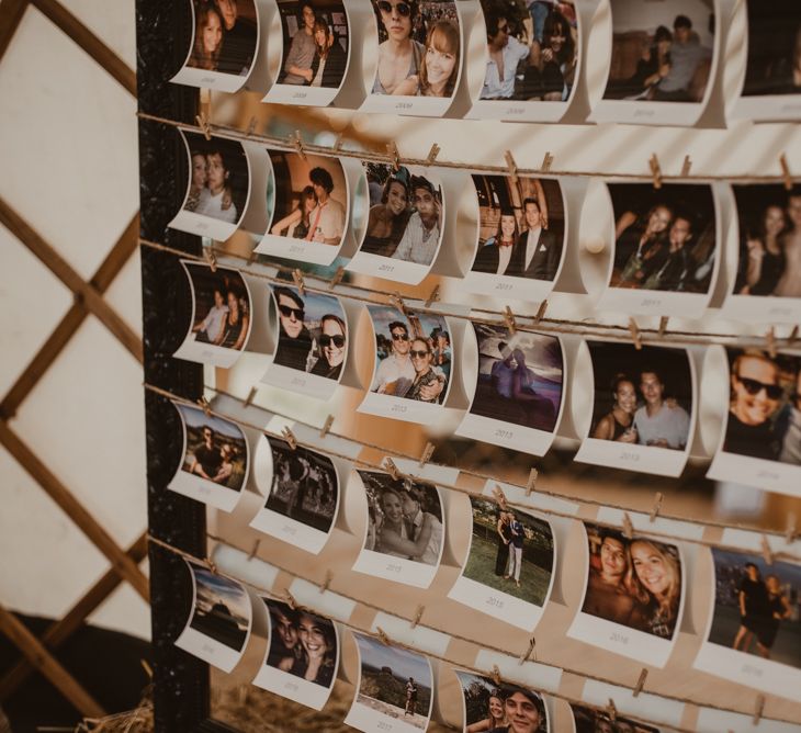 Polaroid Photo Board | Yurt Wedding with Outdoor Naked Tipi Ceremony, Glitter Station &amp; Peach Rewritten Bridesmaid Dresses | Nesta Lloyd Photography