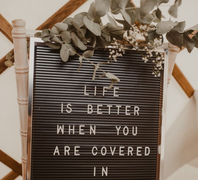 Pinboard Glitter Bar Sign | Yurt Wedding with Outdoor Naked Tipi Ceremony, Glitter Station &amp; Peach Rewritten Bridesmaid Dresses | Nesta Lloyd Photography