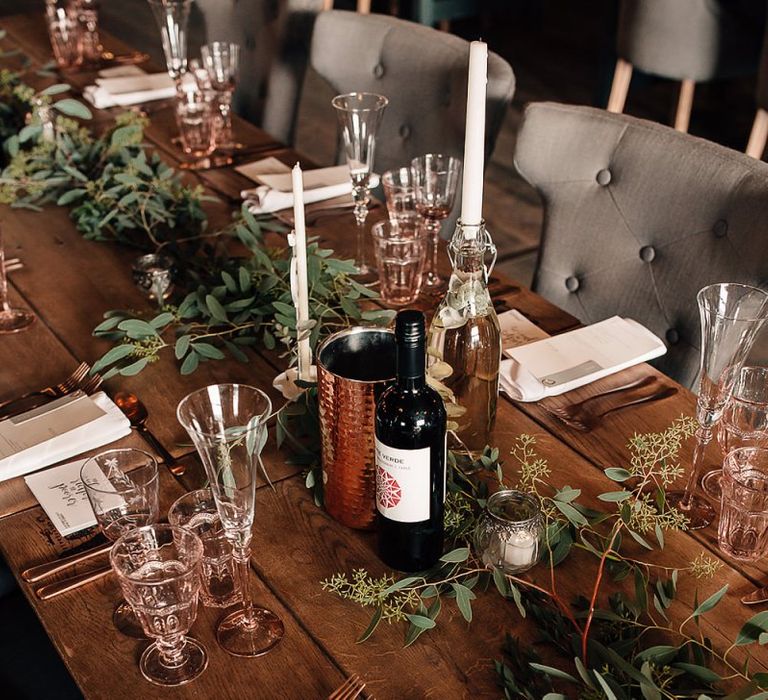 Rustic table decor at Wharfedale Grange reception