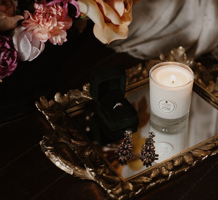 Bridal Accessories | Earrings | Deep Florals Wedding Inspiration at The Grange at Northington Planned &amp; Styled by Wed &amp; Bash | Sara Lincoln Photography