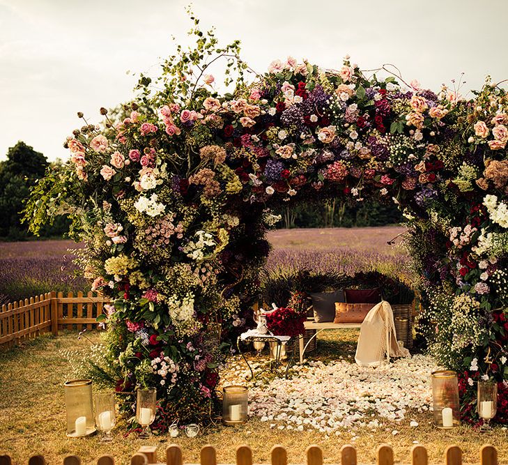 Floral Installation | Surprise Marriage Proposal Engagement Shoot at Sunset | Golden Hour Portraits | Pre Wedding Shoot | Couples Portraits | Mayfield Lavender Fields | Chloe Dress | Harry Michael Photography