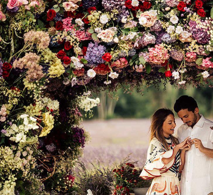 Surprise Marriage Proposal Engagement Shoot at Sunset | Golden Hour Portraits | Pre Wedding Shoot | Couples Portraits | Mayfield Lavender Fields | Chloe Dress | Floral Installation | Harry Michael Photography