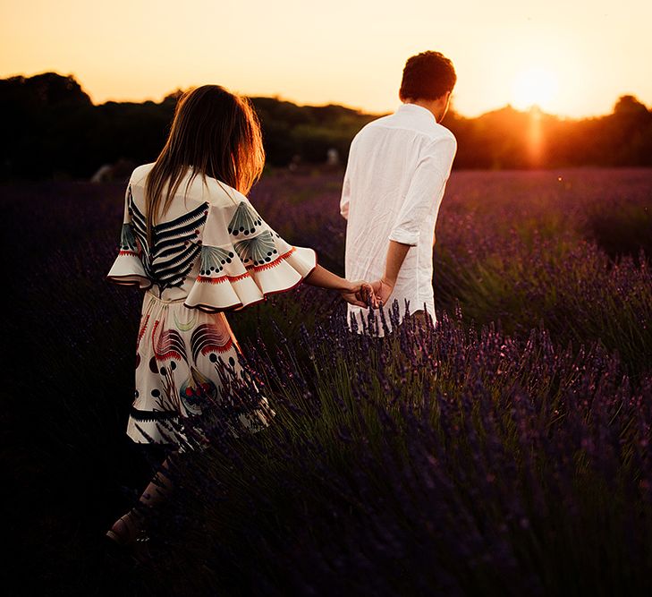 Surprise Marriage Proposal Engagement Shoot at Sunset | Golden Hour Portraits | Pre Wedding Shoot | Couples Portraits | Mayfield Lavender Fields | Chloe Dress | Harry Michael Photography