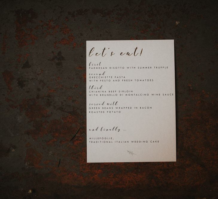 Menu Card For Wedding Reception // Image By James Frost Photography