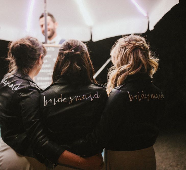 Bridesmaids In Bespoke Leather Jackets // Image By James Frost Photography