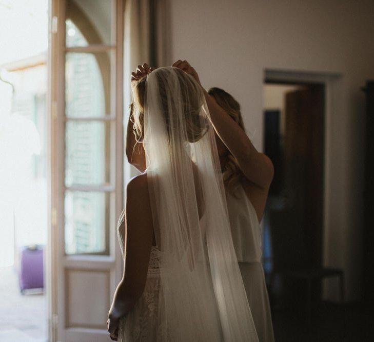 Bride In Veil With Gold Headband By Jennifer Behr // Image By James Frost Photography