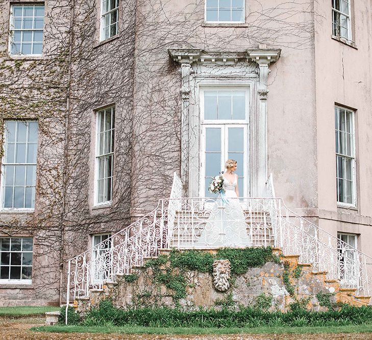 Bride in Tara Keely Bridal Gown | Rachel Simpson Wedding Shoes | Jo Hicks Flowers Pastel Bouquet | Frances  Moore MUA | Effortless French Chic at Hale in Hampshire | Charlotte Wise Fine Art Photography