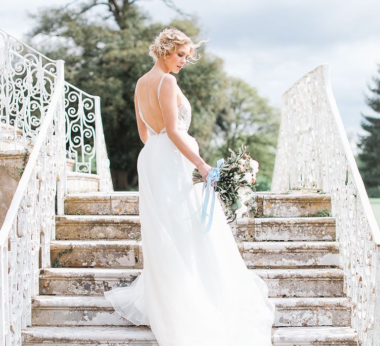 Bride in Tara Keely Bridal Gown | Rachel Simpson Wedding Shoes | Jo Hicks Flowers Pastel Bouquet | Frances  Moore MUA | Effortless French Chic at Hale in Hampshire | Charlotte Wise Fine Art Photography