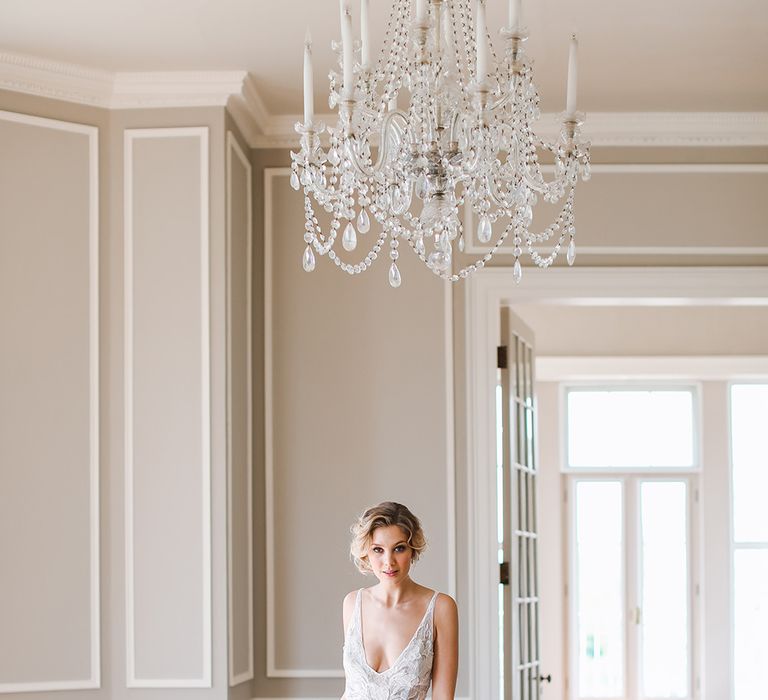 Bride in Tara Keely Bridal Gown | Frances  Moore MUA | Effortless French Chic at Hale in Hampshire | Charlotte Wise Fine Art Photography