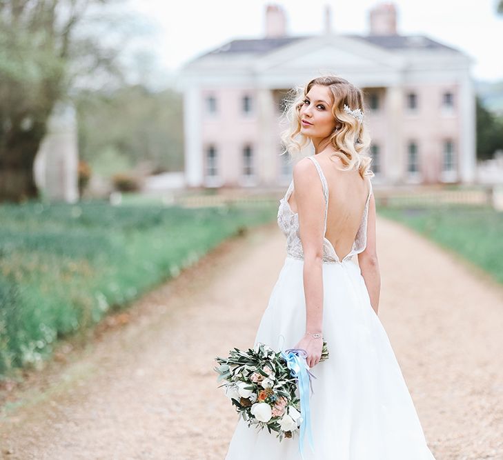 Bride in Tara Keely Bridal Gown | Rachel Simpson Wedding Shoes | Jo Hicks Flowers Pastel Bouquet | Frances  Moore MUA | Effortless French Chic at Hale in Hampshire | Charlotte Wise Fine Art Photography