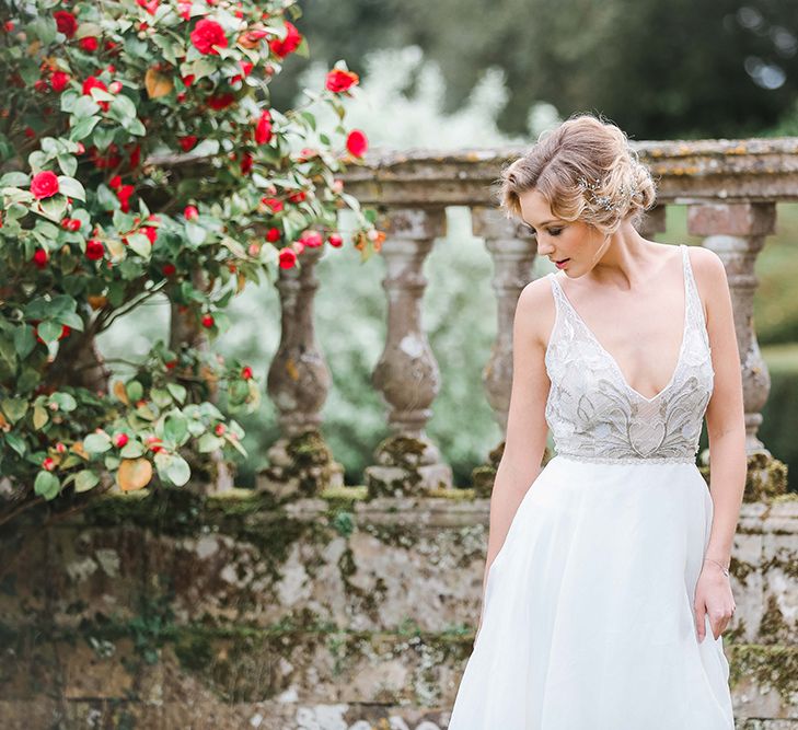 Bride in Tara Keely Bridal Gown | Frances  Moore MUA | Effortless French Chic at Hale in Hampshire | Charlotte Wise Fine Art Photography