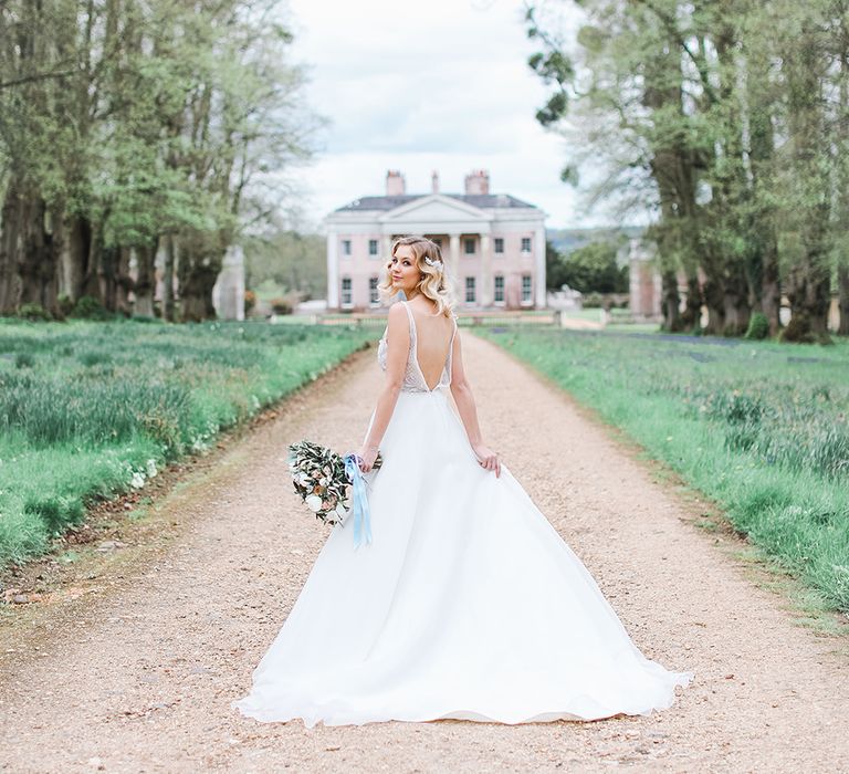 Bride in Tara Keely Bridal Gown | Rachel Simpson Wedding Shoes | Jo Hicks Flowers Pastel Bouquet | Frances  Moore MUA | Effortless French Chic at Hale in Hampshire | Charlotte Wise Fine Art Photography