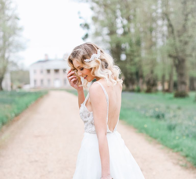 Bride in Tara Keely Bridal Gown | Rachel Simpson Wedding Shoes | Jo Hicks Flowers Pastel Bouquet | Frances  Moore MUA | Effortless French Chic at Hale in Hampshire | Charlotte Wise Fine Art Photography