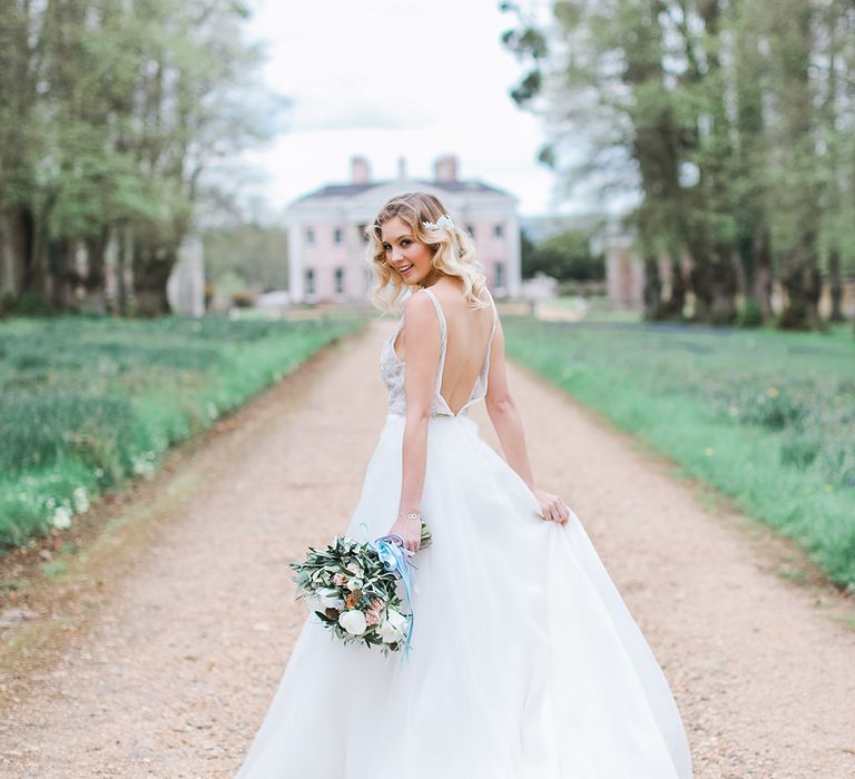 Bride in Tara Keely Bridal Gown | Rachel Simpson Wedding Shoes | Jo Hicks Flowers Pastel Bouquet | Frances  Moore MUA | Effortless French Chic at Hale in Hampshire | Charlotte Wise Fine Art Photography