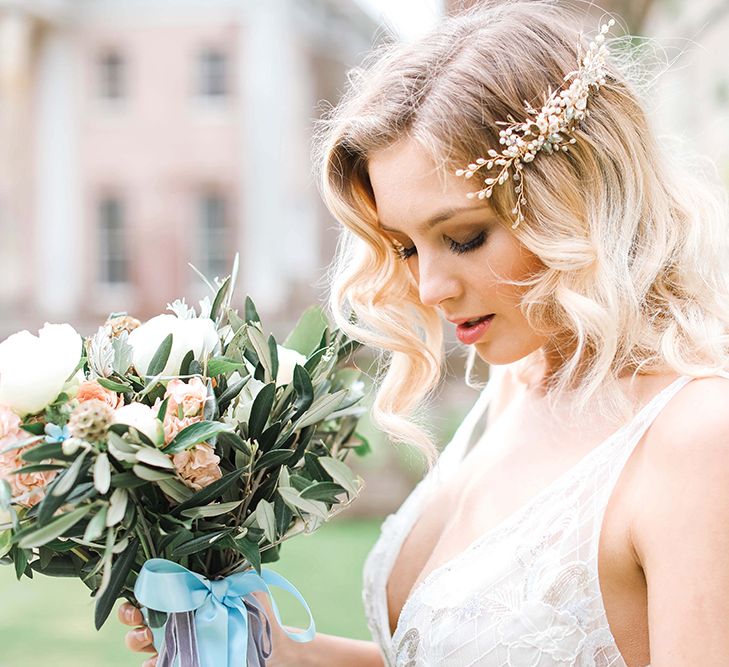 Bride in Tara Keely Bridal Gown | Rachel Simpson Wedding Shoes | Jo Hicks Flowers Pastel Bouquet | Frances  Moore MUA | Effortless French Chic at Hale in Hampshire | Charlotte Wise Fine Art Photography