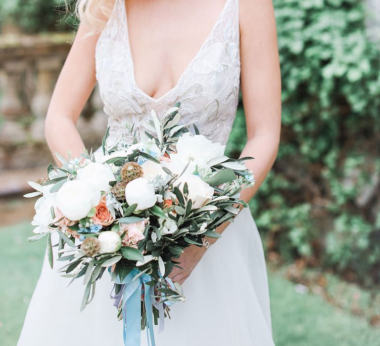 Bride in Tara Keely Bridal Gown | Rachel Simpson Wedding Shoes | Jo Hicks Flowers Pastel Bouquet | Frances  Moore MUA | Effortless French Chic at Hale in Hampshire | Charlotte Wise Fine Art Photography