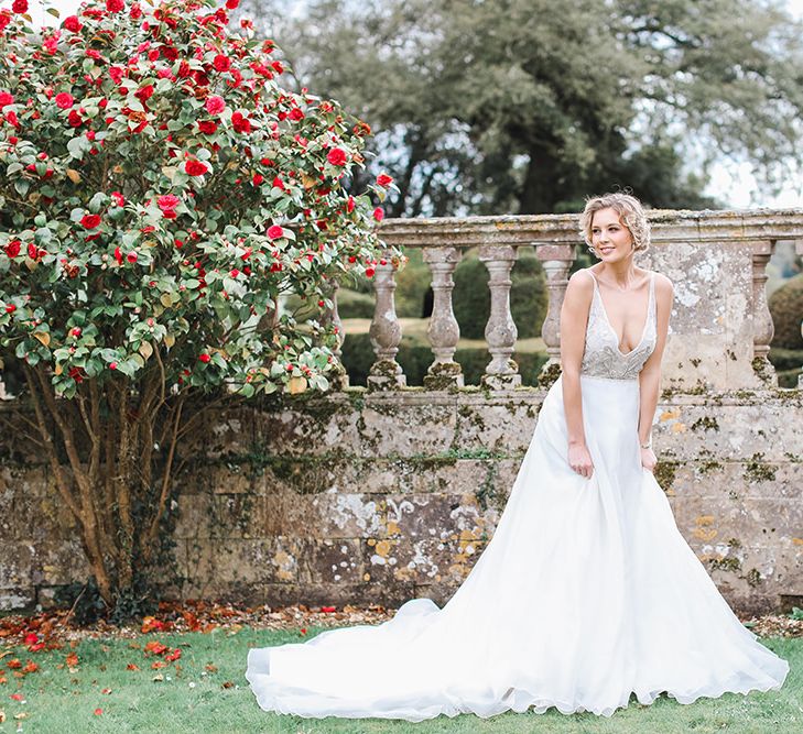 Bride in Tara Keely Bridal Gown | Rachel Simpson Wedding Shoes | Jo Hicks Flowers Pastel Bouquet | Frances  Moore MUA | Effortless French Chic at Hale in Hampshire | Charlotte Wise Fine Art Photography