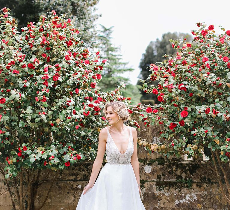 Bride in Tara Keely Bridal Gown | Rachel Simpson Wedding Shoes | Frances  Moore MUA | Effortless French Chic at Hale in Hampshire | Charlotte Wise Fine Art Photography