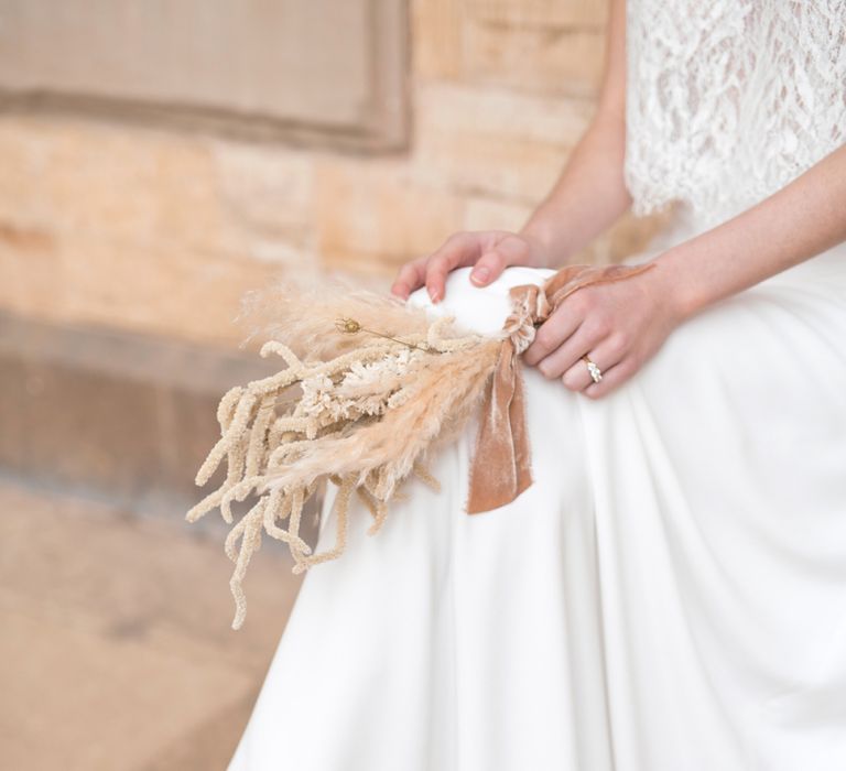 Minimalist Dried Flower Wedding Bouquet Tied in Ribbon