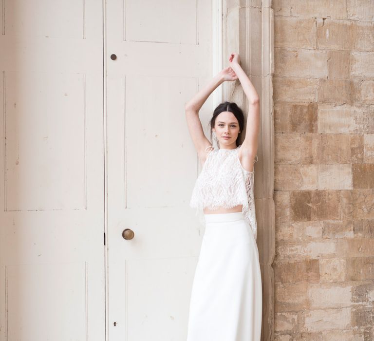 Stylish Bride in Jesus Peiro Bridal Separates with Lace Top