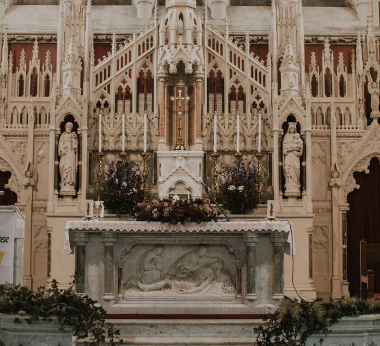 Church Altar with Stain Glass Windows