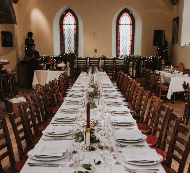 Long Trestle Table with Greenery Centrepiece