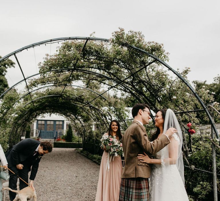 Intimate wedding ceremony at Elsick House with Hanbok Korean wedding dress