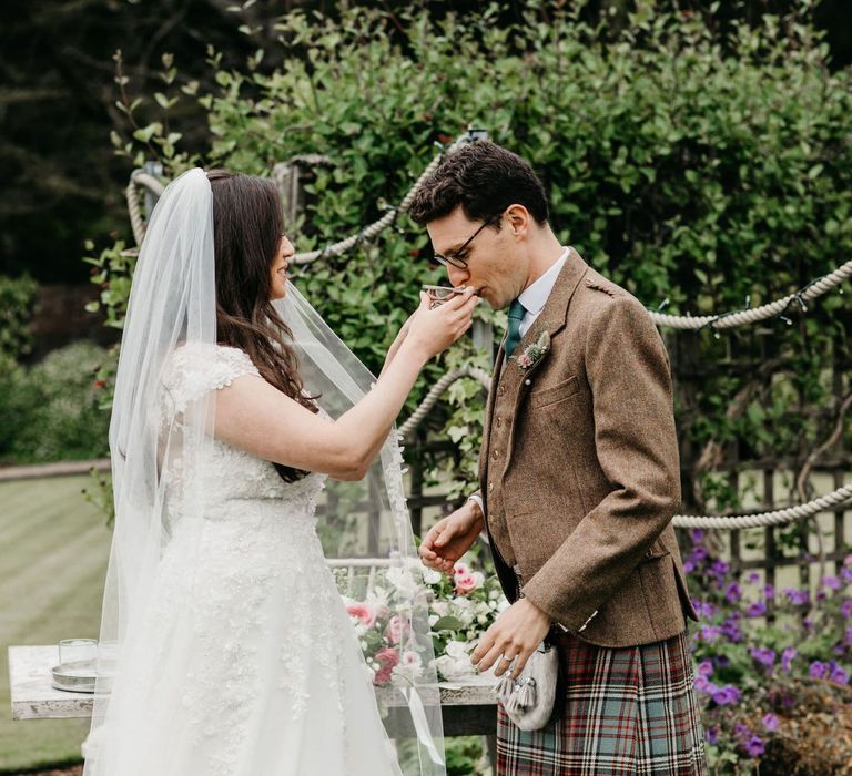 The Quaich, Scottish wedding tradition at socially distanced wedding with Korean wedding dress