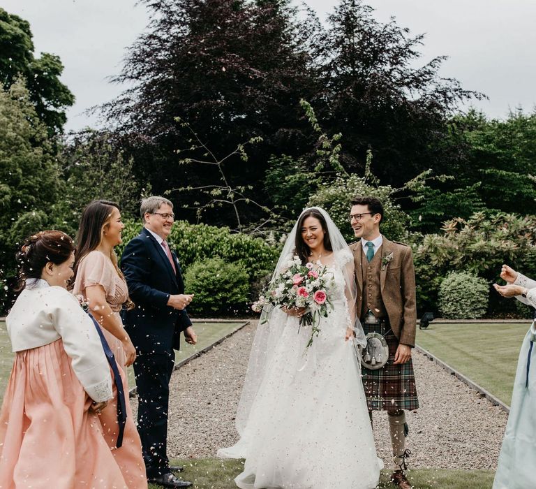 Socially distanced confetti moment at Elsick House