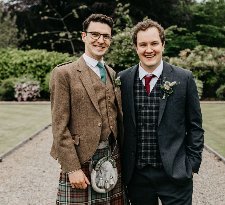 Scottish groom in a kilt with his best man