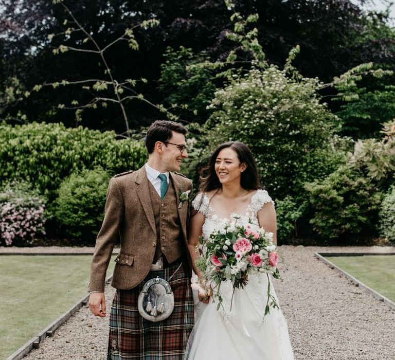 Bride and groom portrait at Elsick House