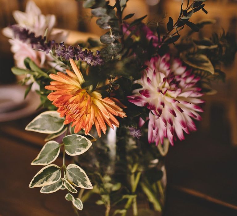 Wild meadow styled home-grown flowers for reception decor