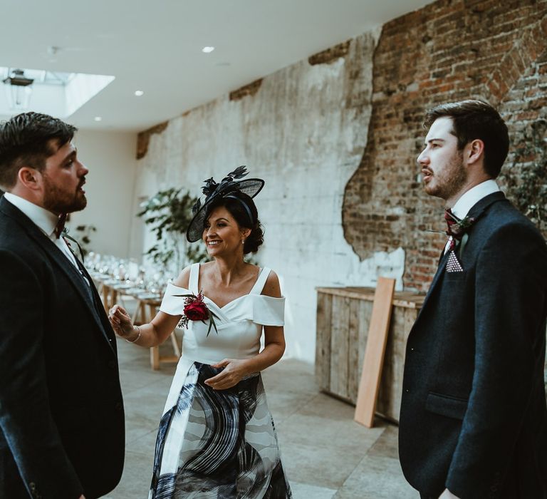 Groom in Dark Suit and Bow Tie with Mother of the Groom