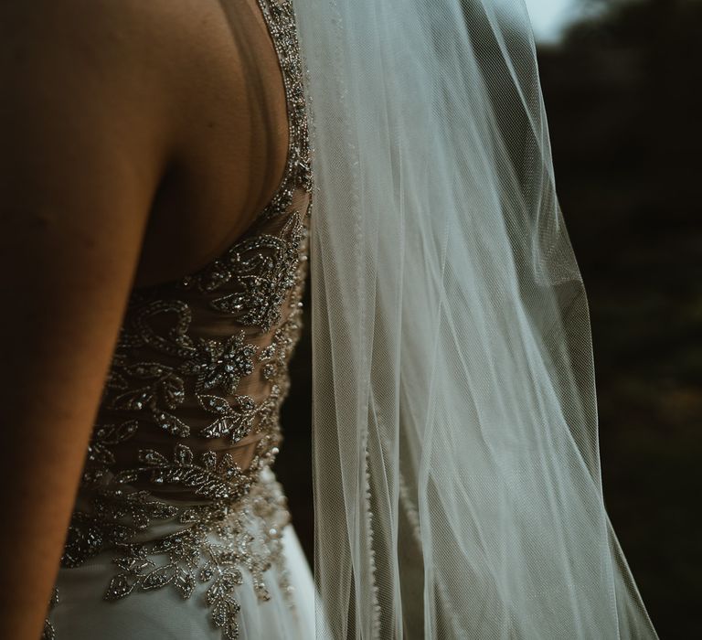 Embellished Wedding Dress and Tulle Veil