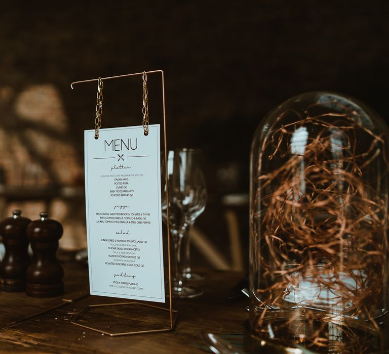 Menu Card from Gold With Hanging Frame