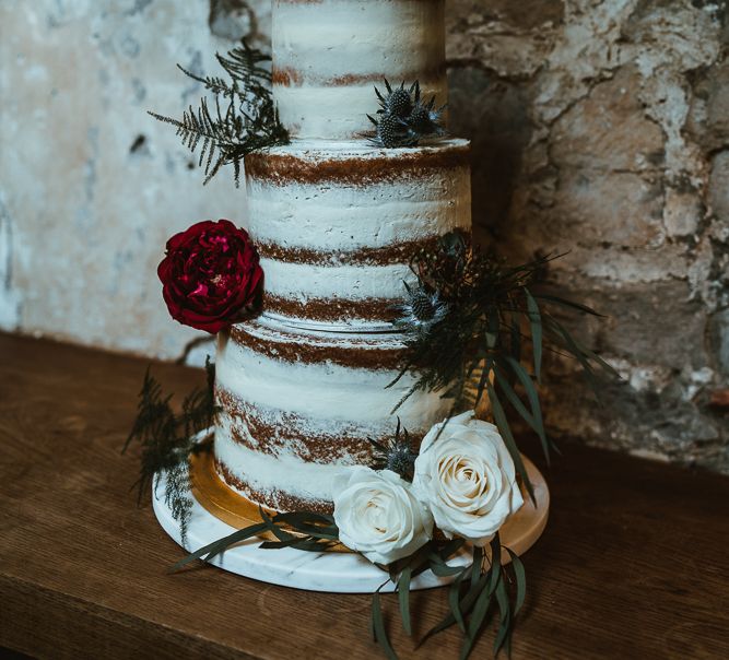 Semi Naked Wedding Cake with Flowers