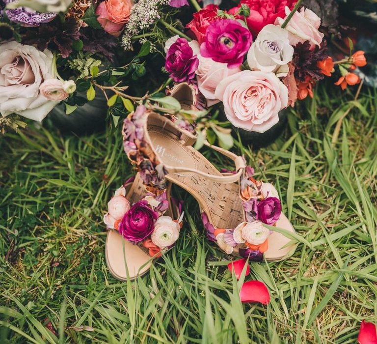 Floral T Bar Wedding Shoes